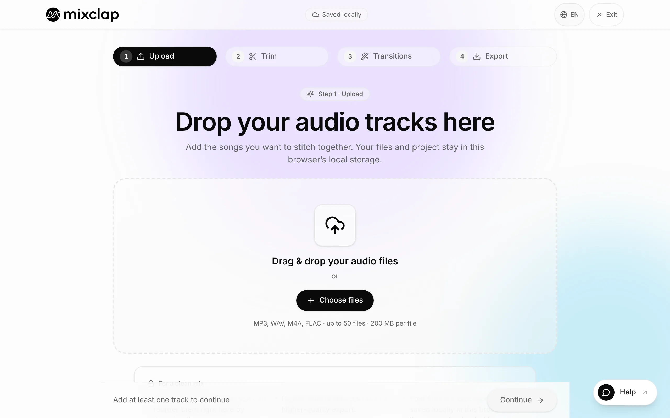 Import du slow et du titre upbeat dans MixClap avec détection automatique du BPM